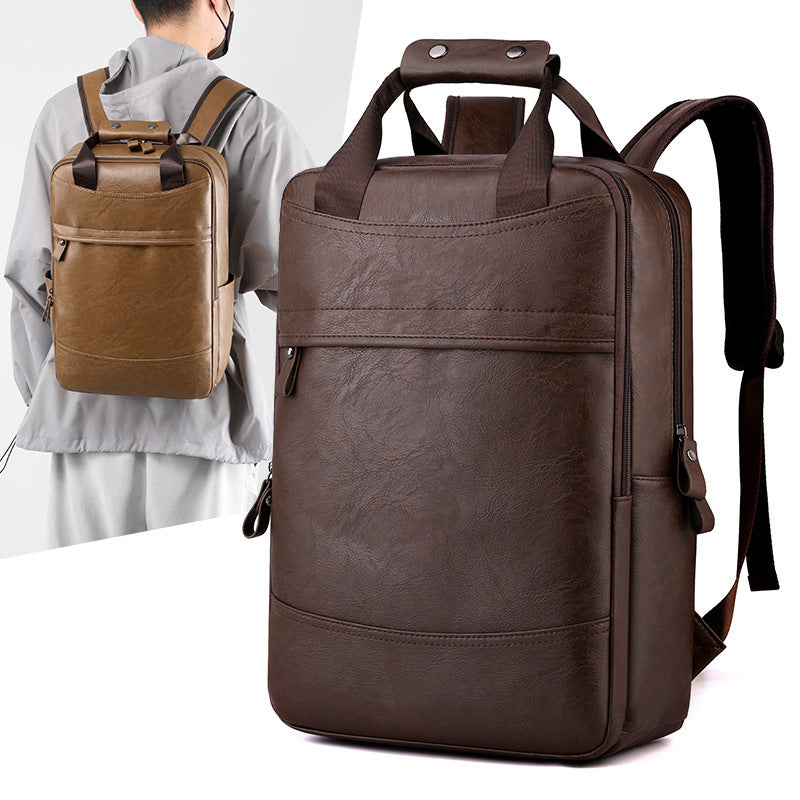 Cross-border men's backpack large-capacity business leather computer bag trendy fashion travel backpack student schoolbag