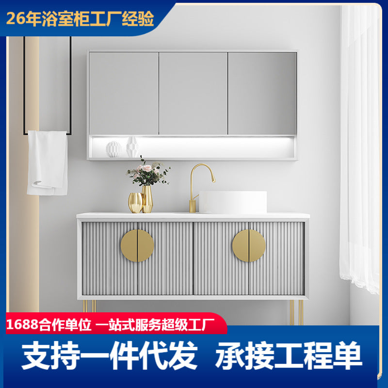 Oak bathroom cabinet Floor-to-ceiling light luxury washbasin cabinet Combined bathroom Hand washstand Bathroom mirror cabinet