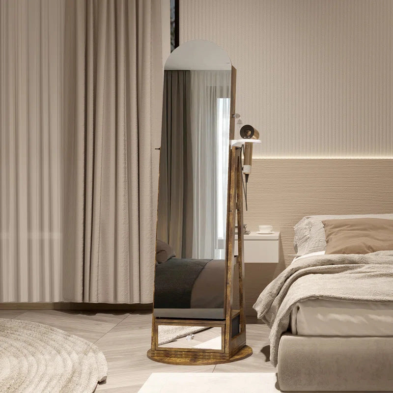Solid wood floor-to-ceiling full-length mirror, covered multi-functional bedroom, rotating jewelry storage, fitting mirror, household