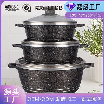 Customized die-cast six-piece set 24/28/32 medical stone non-stick aluminum pot soup pot frying pan for home kitchen pot