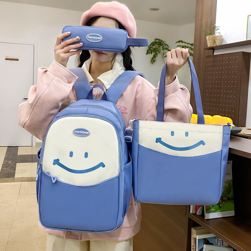 Cute smiley face, primary and secondary school student schoolbag, simple and fashionable, large-capacity backpack, small and fresh, going out travel backpack.