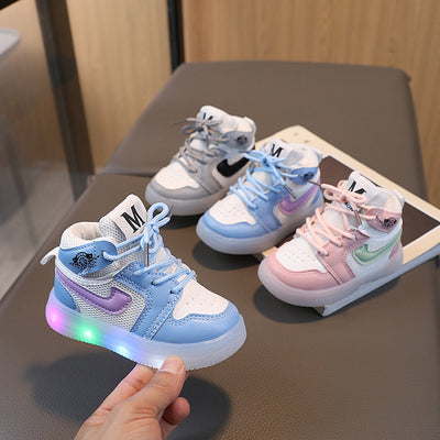 Spring & fallkids sneakers high-top girl mesh casual shoes boys sneakers 1-6 years old baby led light-up shoes