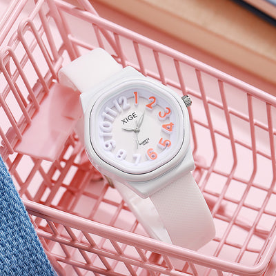 New candy-colored silicone strap waterproof women's watch student watch dopamine color block quartz watch - wholesale from manufacturer