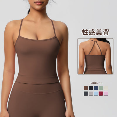 Ready-to-ship, cross-border, double-sided brushed, solid color, form-fitting, racerback, longline sports bra for women, suitable for running, fitness, and yoga