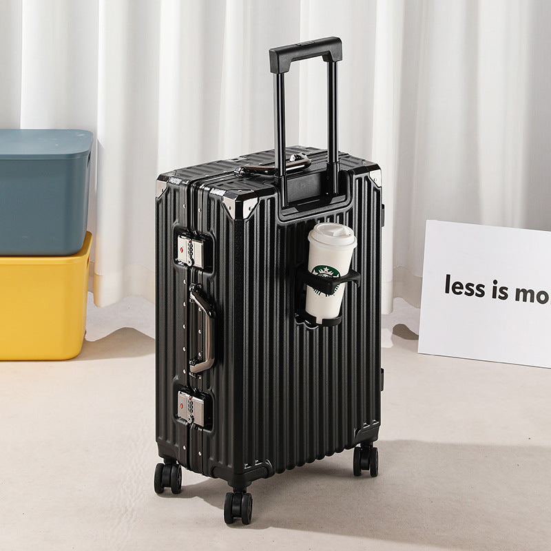 One piece of aluminum frame trolley case, universal wheel suitcase, female 24-inch scratch-proof charging password case, boarding case, leather case.
