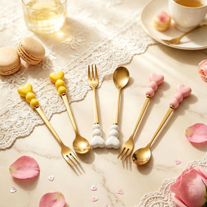 Carefully selected love handle dessert fork and spoon girl heart afternoon tea spoon high temperature resistant thickened ceramic handle fruit fork