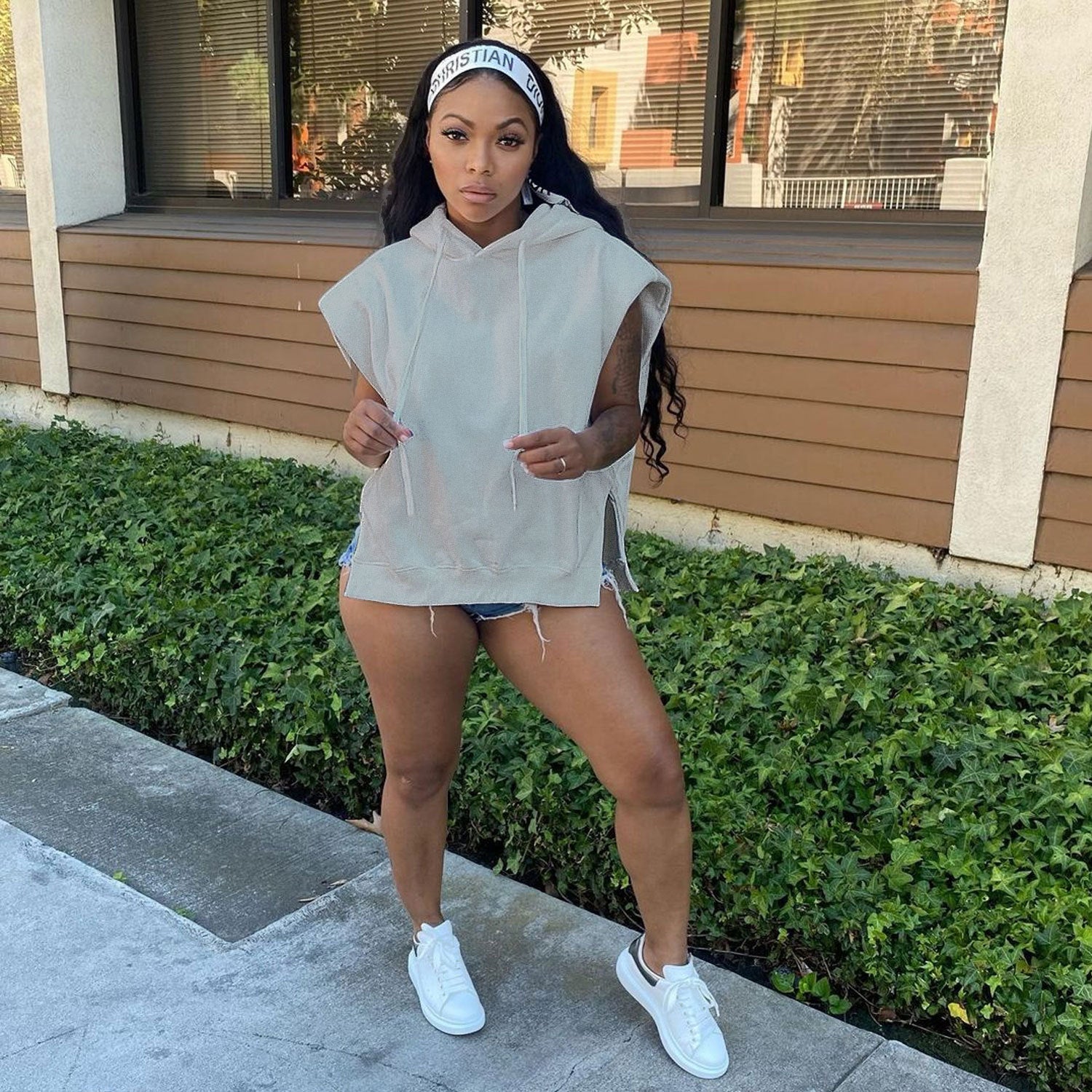 SRS10451 Casual, Fashion, Slim Fit, Sweater, Side Open, Hooded, Loose Top, Clubwear