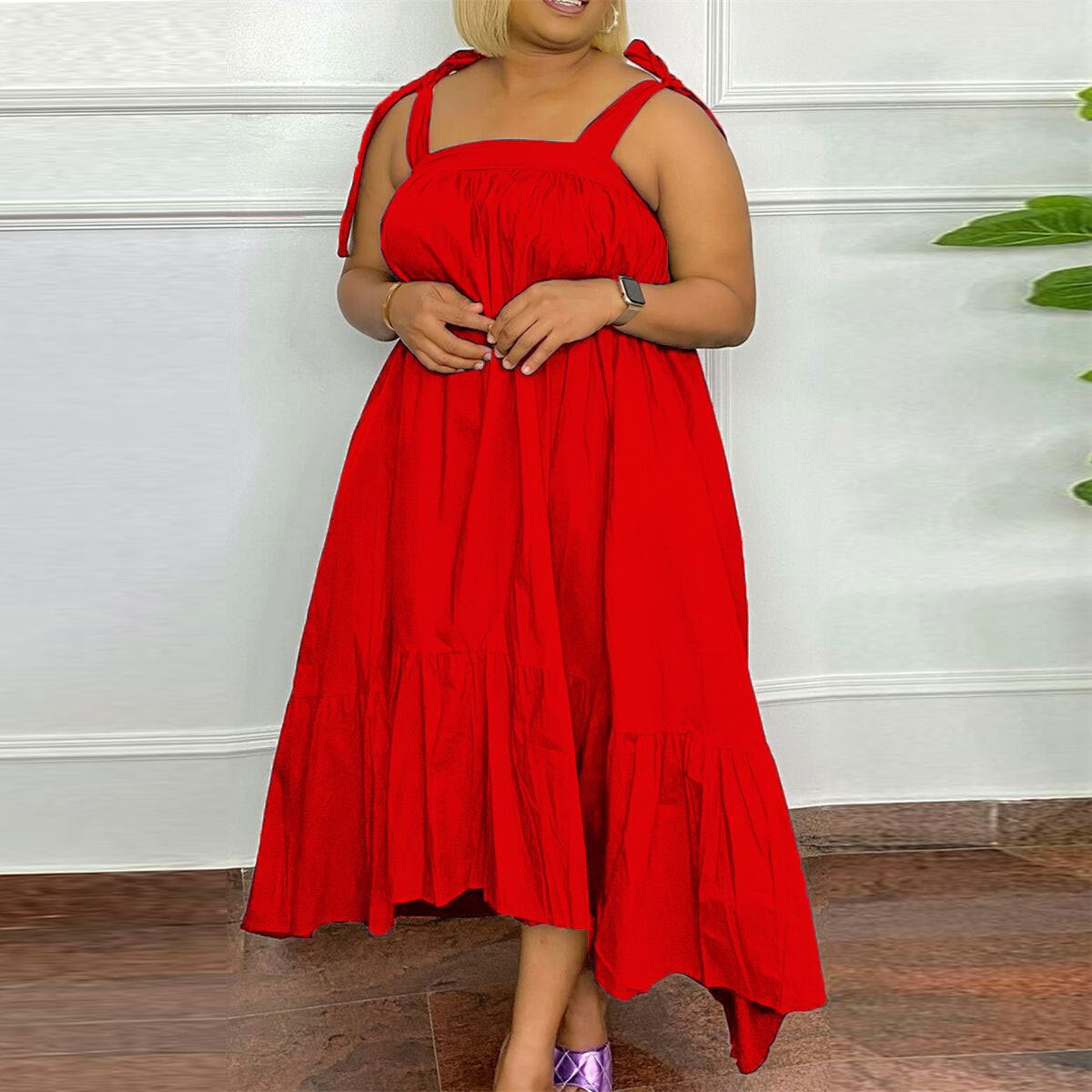 SRS10420 European and American, sexy large size solid color suspender dress