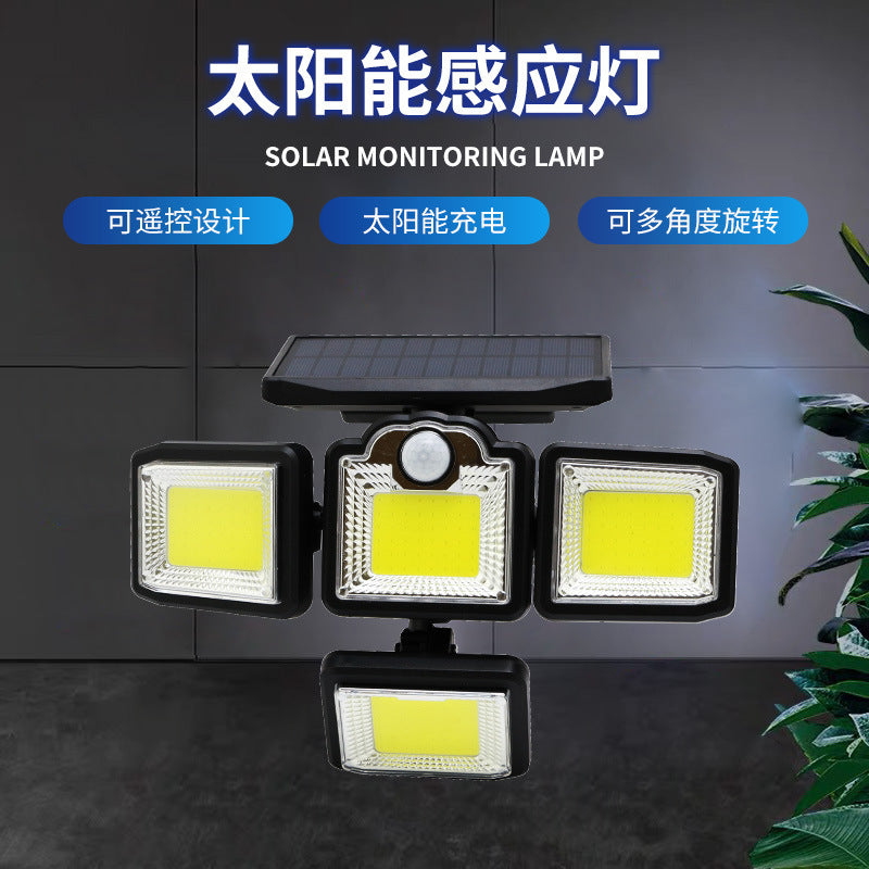 Solar wall lamp four-head rotating multi-functional split waterproof street lamp human body induction road lighting garden lamp