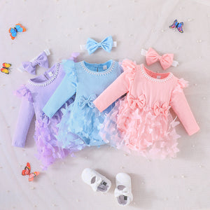 0-2 year old baby spring/autumn triangle romper dress, sweet long-sleeve bodysuit for baby girls, infant crawling suit