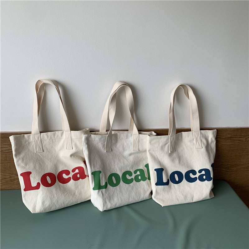 Bag female student new Korean version canvas shoulder bag letter printed small fresh shopping bag practical tote bag