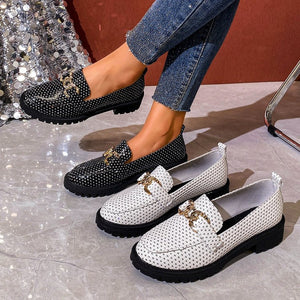 Exportplus sizespring & fallnew arrival round toe metal buckle slip-on small leather shoes british style thick heel thick sole loafers for women