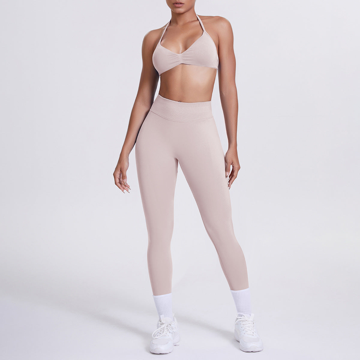 Spot solid color yoga clothes high waist peach hip sports trousers suspenders beautiful back neck bra fitness yoga set