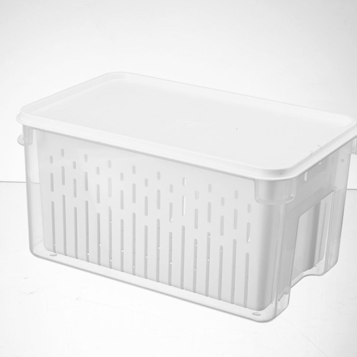 Refrigerator plastic crisper, kitchen fruits and vegetables fresh finishing, transparent sealing, double-layer drain stacking storage with handle