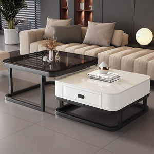 Rock slab coffee table for home living room small apartment coffee table casual modern new arrivalclassy glass retractable storage tea table