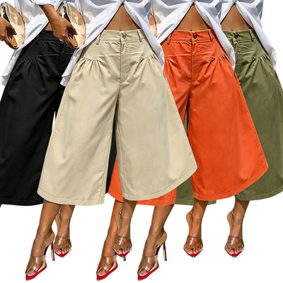 S391585 cross-border exclusive summer casual wide-leg pants for women high waist pleated design cropped pants loose shorts