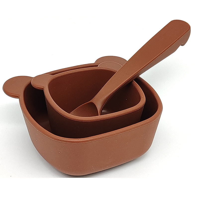 Cross-border bear training complementary food bowl children's silicone bowl feeding tableware 2-piece set with suction cup anti-drop feeding tableware