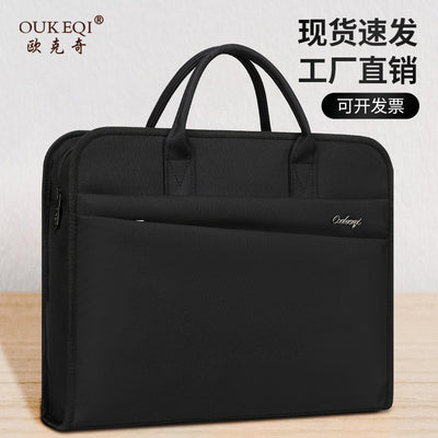 Large capacity business briefcase with sponge padding, oxford cloth double-layer document organizer, customizable with printing