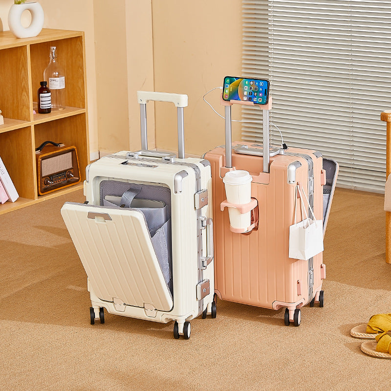 New suitcase multi-functional aluminum frame front opening suitcase trolley case smart travel bag colorful parent-child