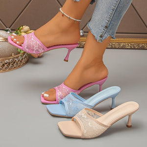 Plus size open-toe heeled sandals for women - summer new arrivals - vacation style solid color floral high heels