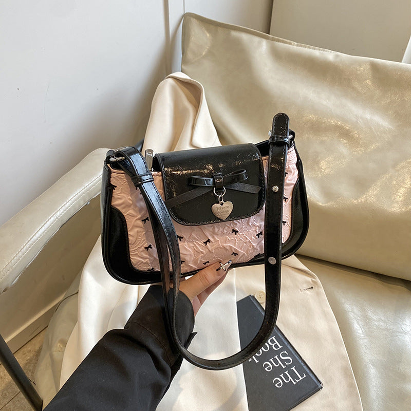 2025 summer new fashion temperament ballet seersucker bow tote bag large capacity fashion shoulder bag