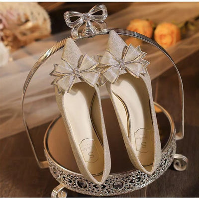 2025 new champagne butterfly wedding shoes - women's pointed toe low heel pumps
