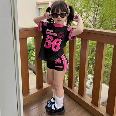 Wholesale children's clothing: versatile t-shirt and shorts set - kids' two-piece outfit, in-stock & ready to ship, featuring digital elements
