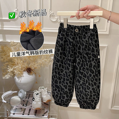 Girls' fall/winter fleece-lined thickened lantern pants, korean style baby pants, kids' outerwear casual pants, trendy children's clothing