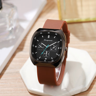 New arrivalexport women's watch three-eye fashion diamond square quartz silicone strap watch student women's watch