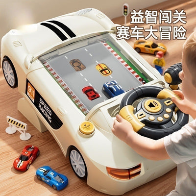 Kids' educational racing adventure game console with simulated multifunctional steering wheel - driving car toy