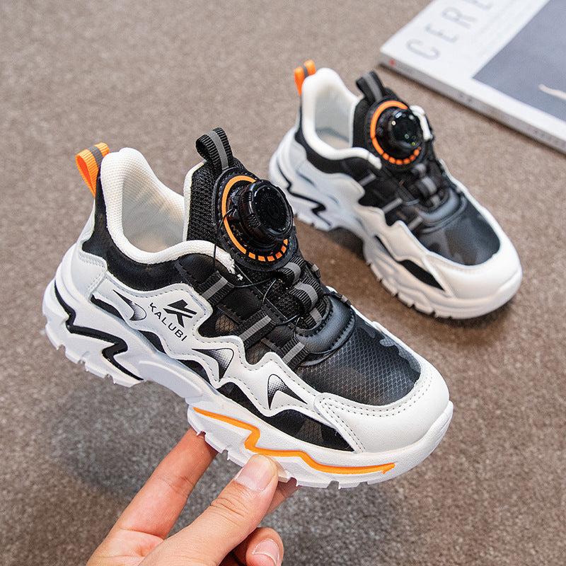 Girls shoes leather Internet celebrities spinning buttons middle older boys handsome running shoes spring autumn winter dad shoes versatile