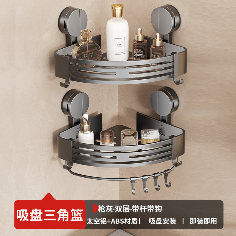 Suction cup folding bath towel rack non-punching toilet rack wall-mounted toilet pendant set bathroom towel rack