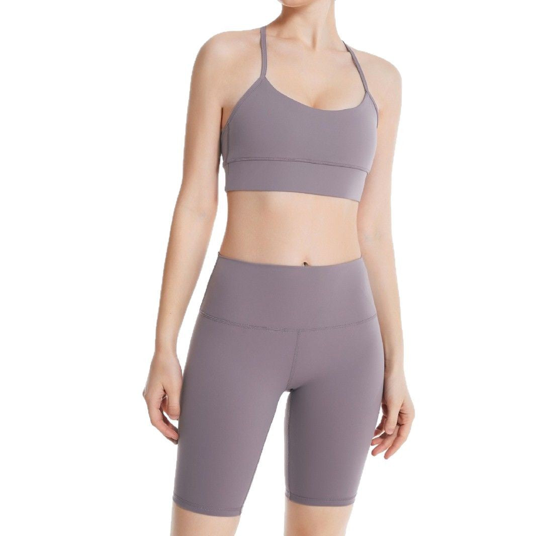 Spring and summer nude thin shoulder straps fitness bra simple beautiful back sexy cycling pants running suspenders yoga vest underwear