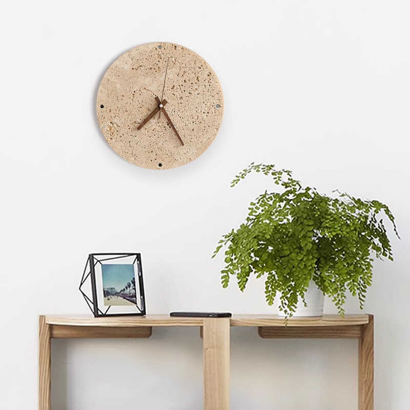 Wholesale clocks and watches Yellow travertine Bedroom bedside wall lamp Round clock Staircase Japanese-style wabi-sabi living room ambient light