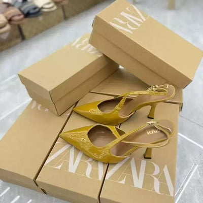 Za new arrival 2024 spring/summer french-style high heels, stiletto heels, low-cut, mesh paneling, back strap, black & beige fashion