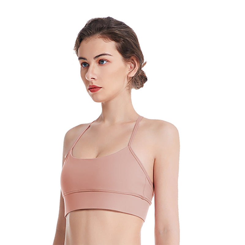 Spring and summer nude thin shoulder straps fitness bra simple beautiful back sexy cycling pants running suspenders yoga vest underwear