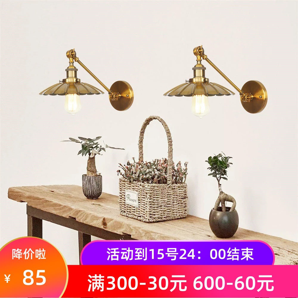 American industrial wind wrought iron wall lamp, living room retro background wall lamp, aisle entrance, golden simple bedroom bedside lamp