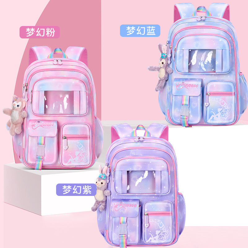New primary school schoolbag women's lightweight large-capacity refrigerator side opening to reduce the burden of dream children's backpack for grades 1-6