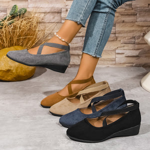 European and american export plus size spring new round toe slip-on wedge heel loafers women's moccasins athletic casual shoes wholesale