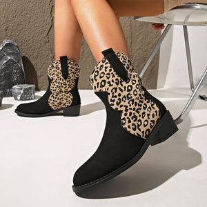 Leopard print martin boots women's new arrival cross-border plus size women's boots short boots thick heel pointed toe dropshipping