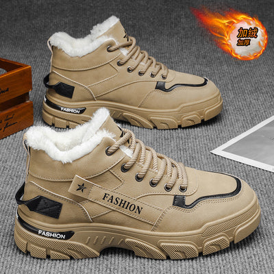 Men's winter fleece-lined thickened warm high-top cotton shoes 2025 new style athletic work safety martin boots