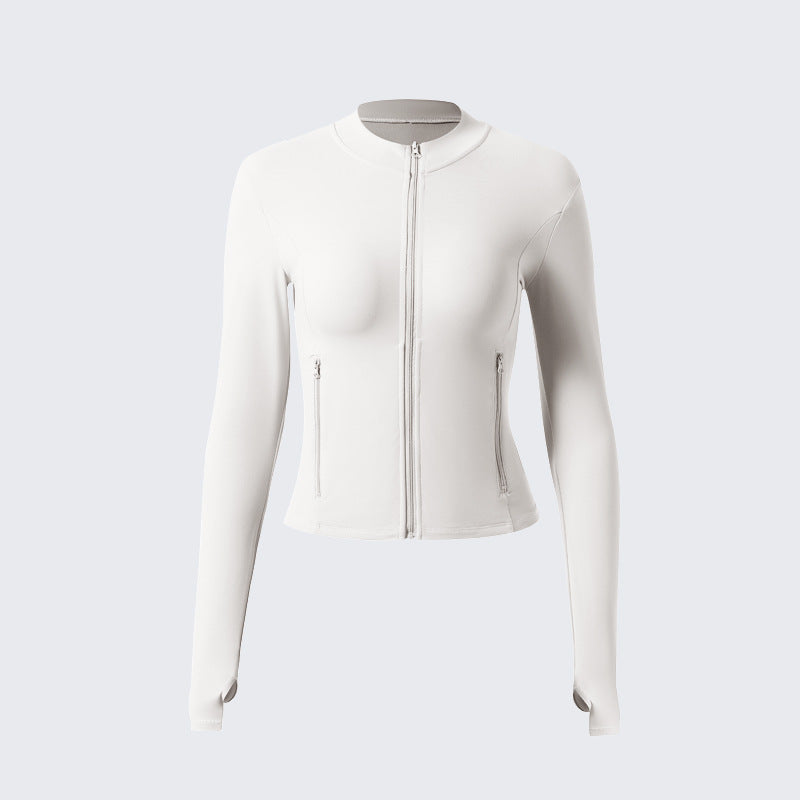 New zipper stand-up collar long-sleeved yoga clothes women's outdoor running fitness with chest pad thumb hole nude sports long sleeves