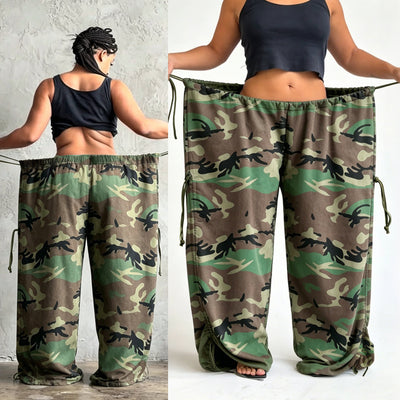 S391568 cross-border european & american style high-waisted casual versatile draped drawstring loose camouflage print wide-leg pants