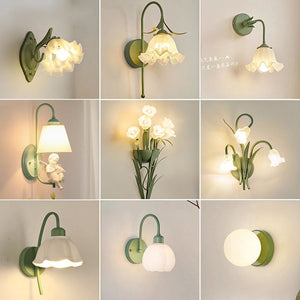 French country cream style living room hallway corridor background wall lamp retro bedroom bedside lily of the valley flower lighting fixture