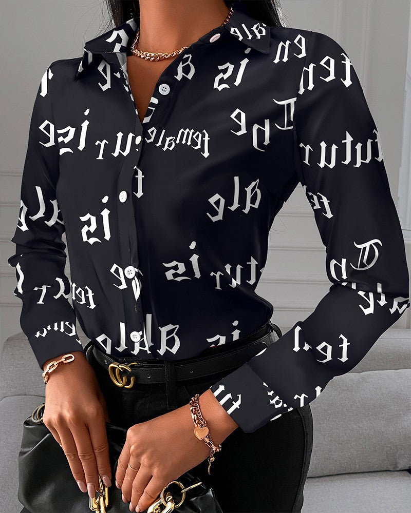Spot 2022 European and American  women's clothing  spring and autumn shirts independent station  long-sleeved printed shirt