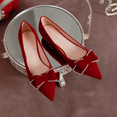 Red wedding shoes women's flats 2022 new chinese style bridal shoes bowknot maternity wearable xiuhe wedding dress two-wear