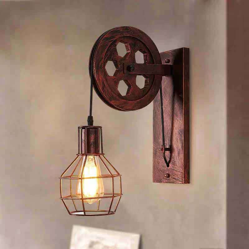 Bar retro lamp industrial wind retro wall lamp creative wrought iron pulley wall lamp personalized restaurant corridor aisle lamp