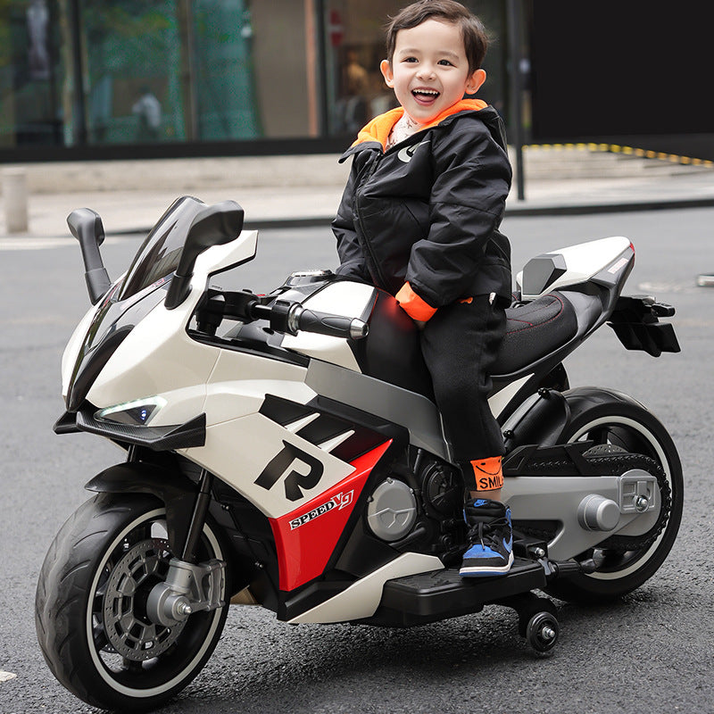 Oversized children's electric motorcycle baby toy car can seat double boys and girls with wheel lights charging stroller