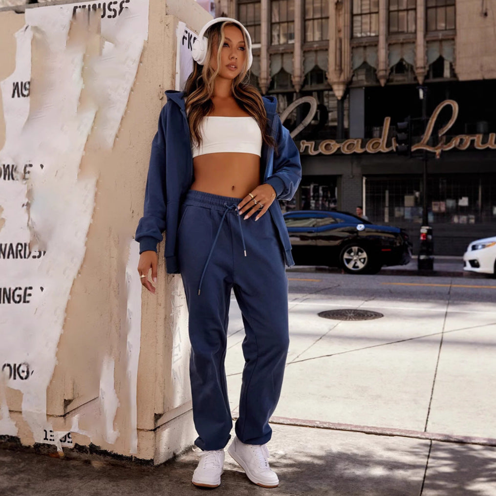 European and American casual suit American autumn and winter cardigan sports women's clothing fashion street style long-sleeved jacket trousers two-piece set