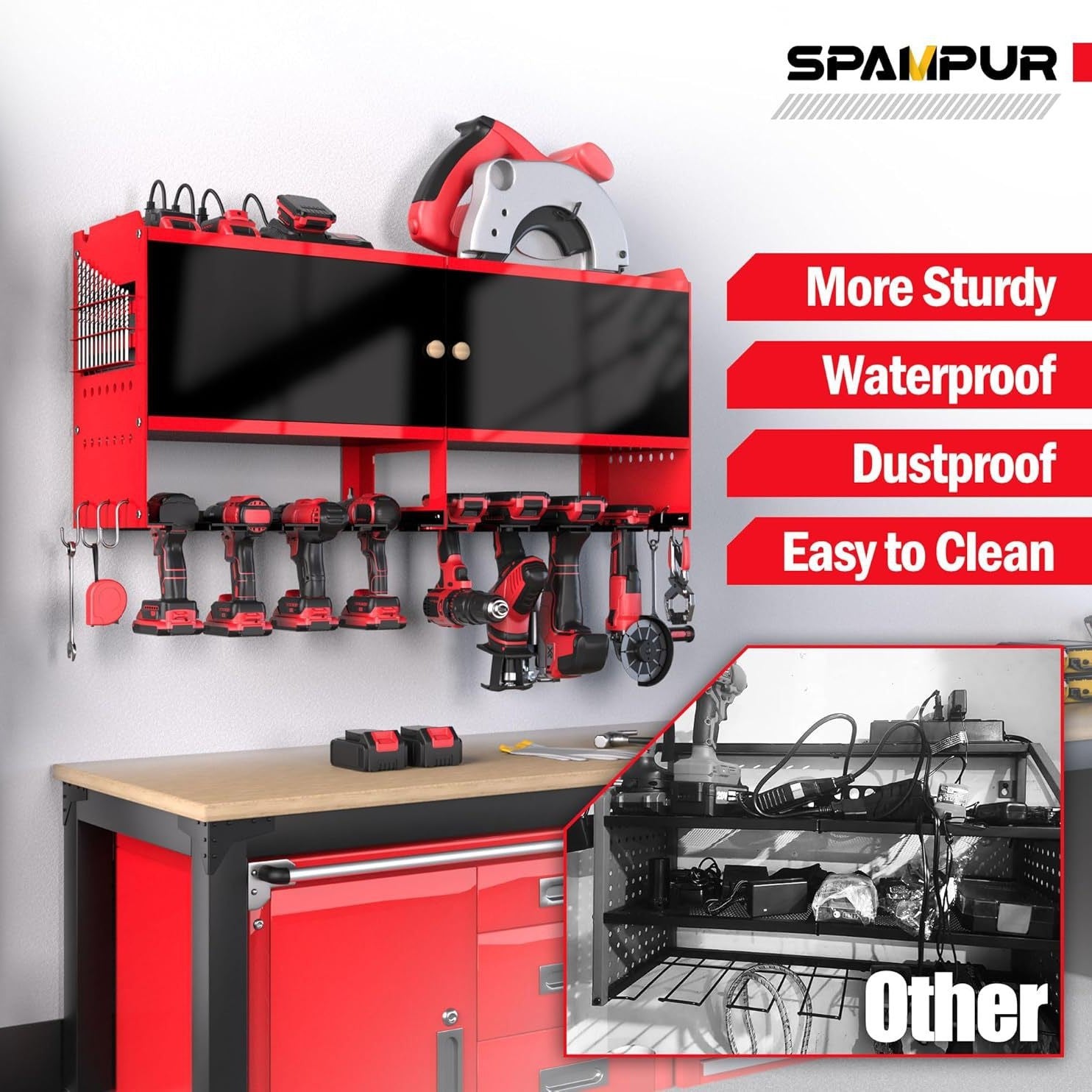 Cross-border upgrade heavy-duty wall-mounted 8 drill bit tool holder wrought iron screwdriver charging drill garage storage rack